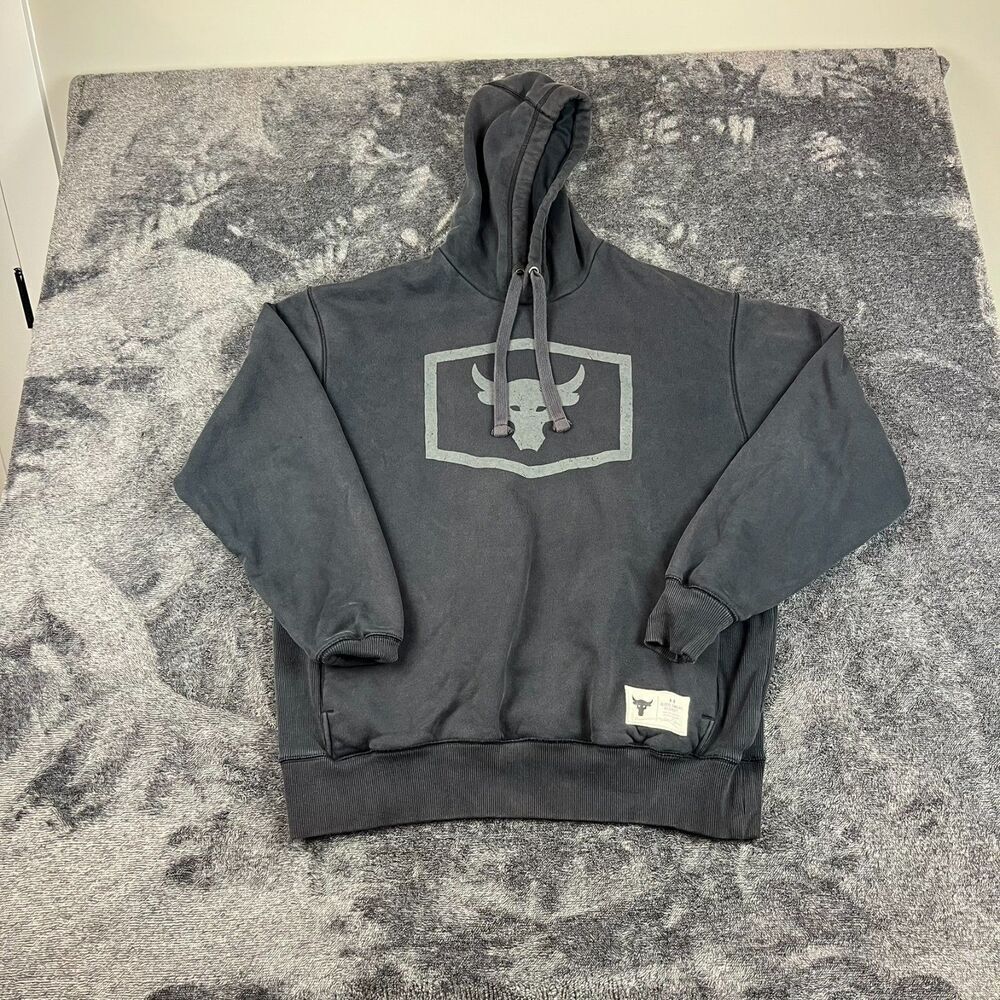 Under Armour Project Rock Hoodie Sweatshirt Men's L Black Pullover Athleisure*